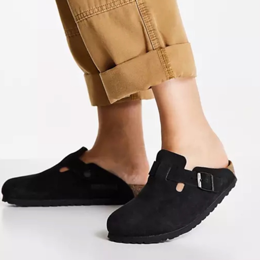 Birkenstock Boston clogs black Suede leather women SOFT  FOOTBED Size 36 US 6